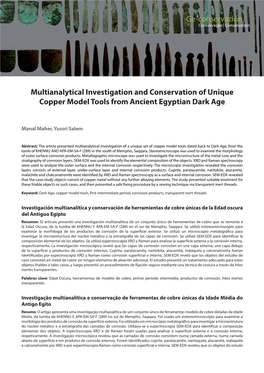 Multianalytical Investigation and Conservation of Unique Copper Model Tools from Ancient Egyptian Dark Age