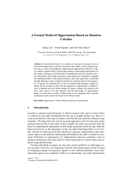 A Formal Model of Opportunism Based on Situation Calculus