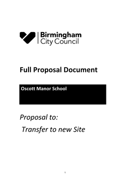 Full Proposal: Oscott Manor Transfer to New Site