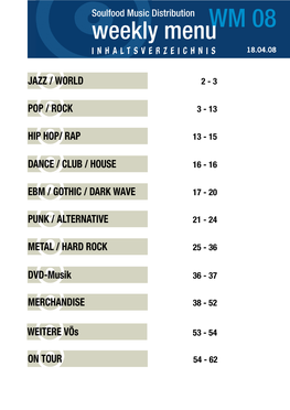Weekly Menuwm 08 INHALTSVERZEICHNIS 18.04.08
