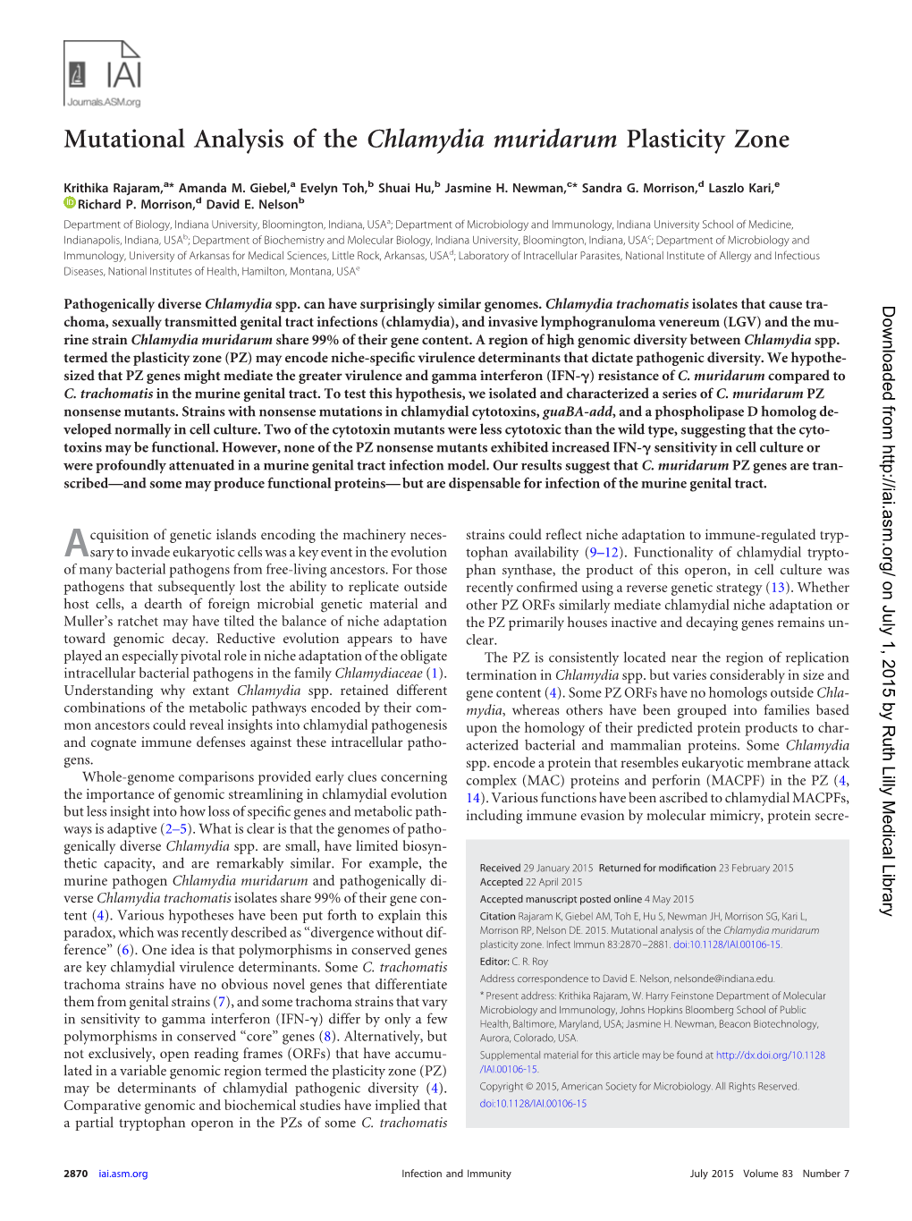 Mutational Analysis of the Chlamydia Muridarum Plasticity Zone