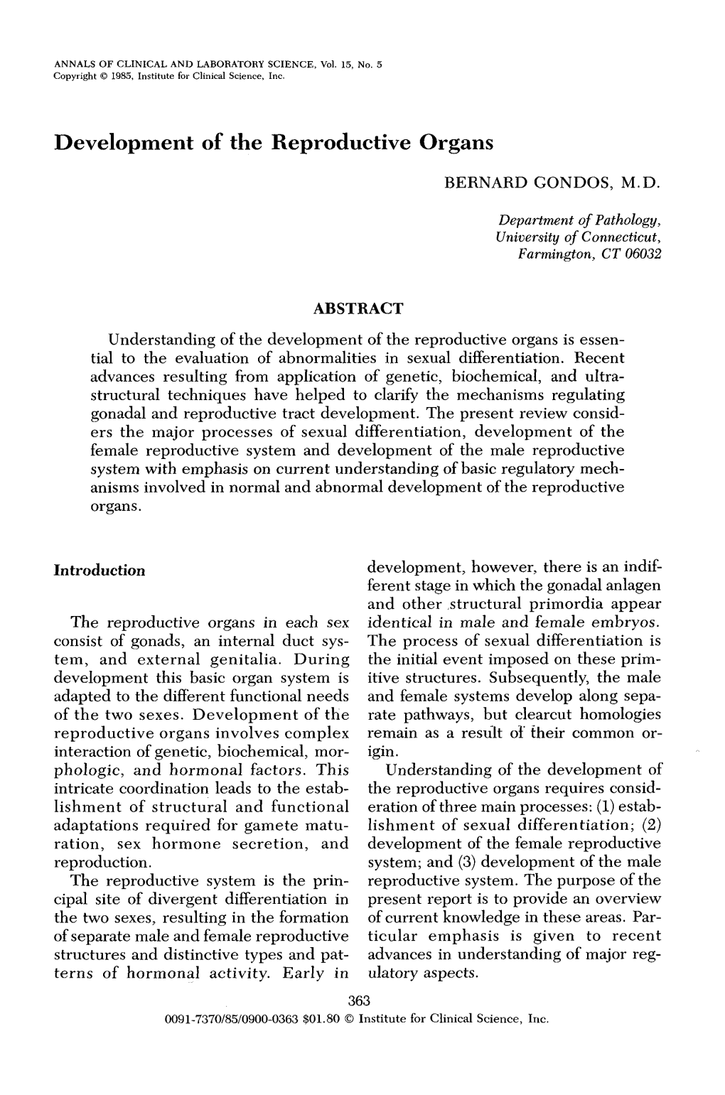 Development of the Reproductive Organs