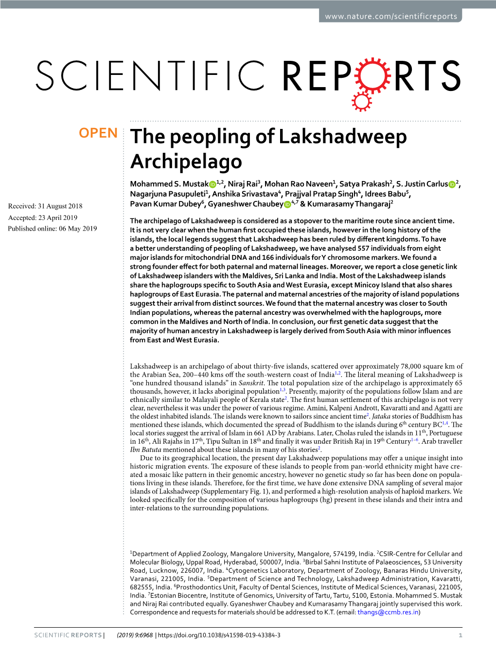 The Peopling of Lakshadweep Archipelago Mohammed S