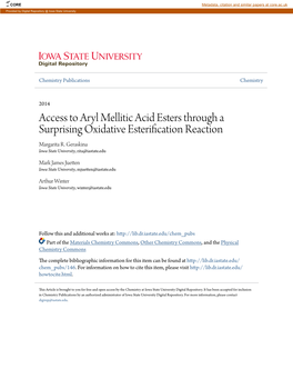 Access to Aryl Mellitic Acid Esters Through a Surprising Oxidative Esterification Reaction Margarita R