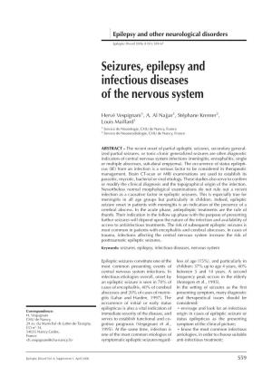 Seizures, Epilepsy and Infectious Diseases of the Nervous System