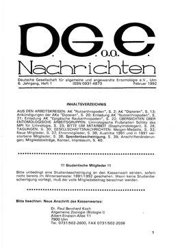 I Ohten Deutsche Gesellschaft Für Allgemeine Und Angewandte Entomologie E.V., Ulm 6