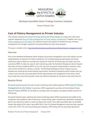 Cost of Fishery Management to Private Industry