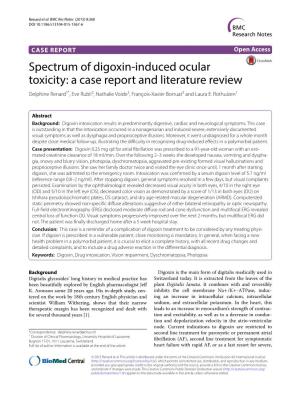 Spectrum of Digoxin-Induced Ocular Toxicity: a Case Report and Literature Review Delphine Renard1*, Eve Rubli2, Nathalie Voide3, François‑Xavier Borruat3 and Laura E