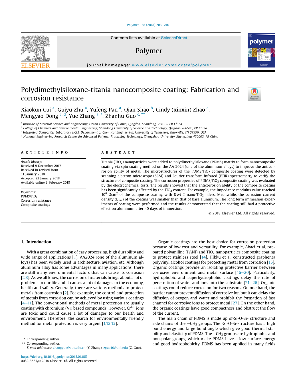 Polydimethylsiloxane-Titania Nanocomposite Coating: Fabrication and Corrosion Resistance