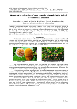 Quantitative Estimation of Some Essential Minerals in the Fruit of Neolamarckia Cadamba