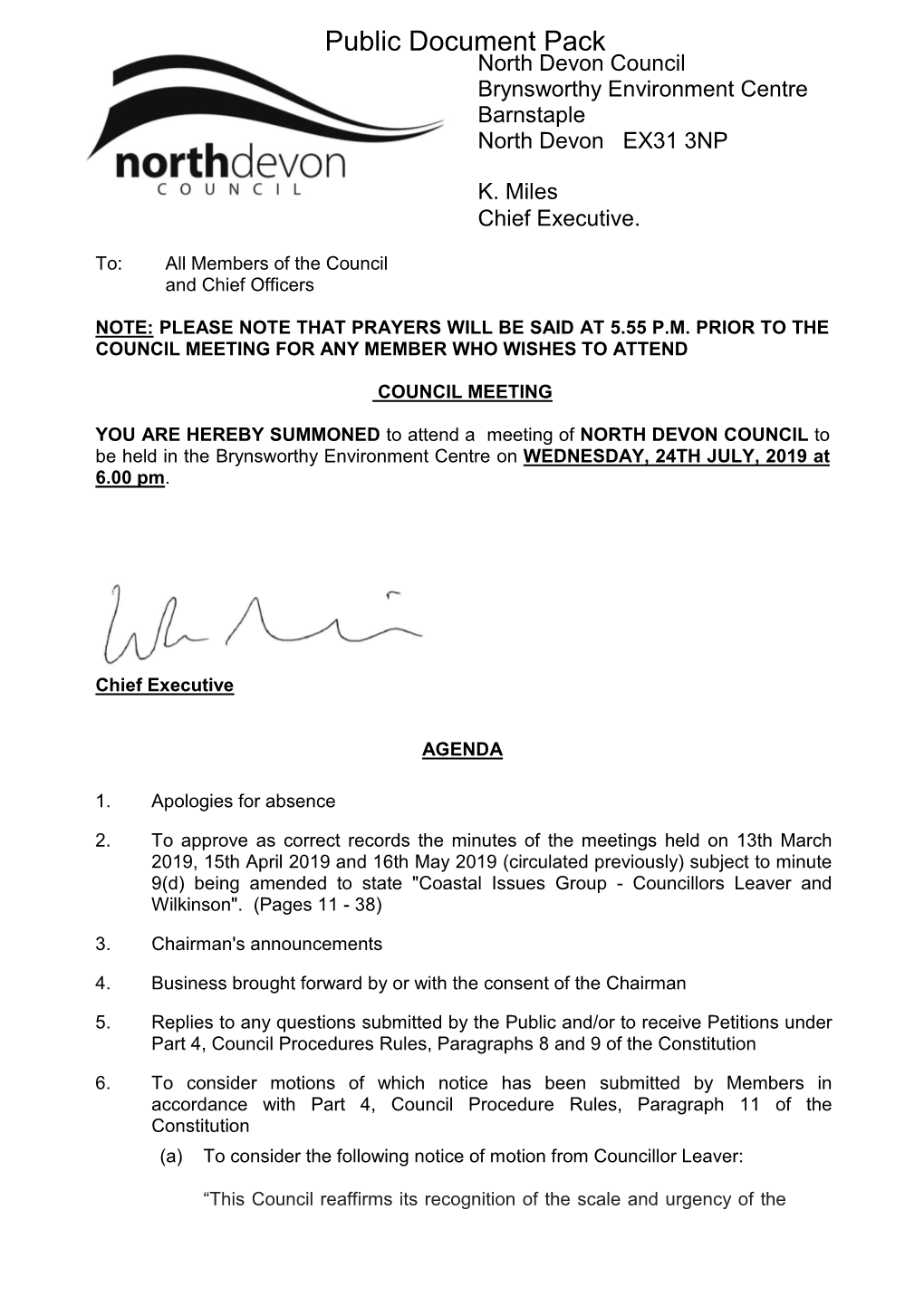 (Public Pack)Agenda Document for Council, 24/07/2019 18:00