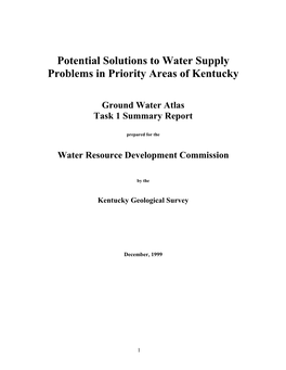 Potential Solutions to Water Supply Problems in Priority Areas of Kentucky