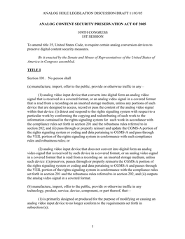 Analog Hole Legislation Discussion Draft 11/03/05 1