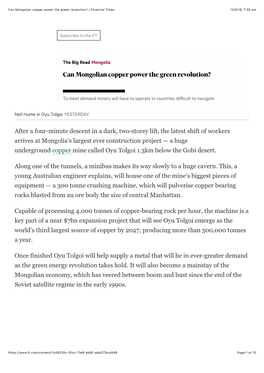 Can Mongolian Copper Power the Green Revolution? | Financial Times 13/8/18, 7(35 Am