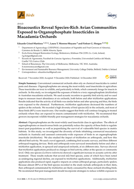 Bioacoustics Reveal Species-Rich Avian Communities Exposed to Organophosphate Insecticides in Macadamia Orchards