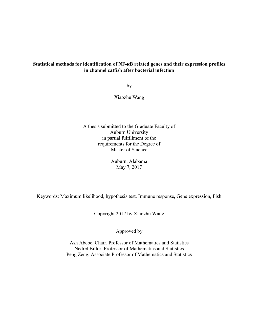 Statistical Methods for Identification of NF-Κb Related Genes and Their Expression Profiles in Channel Catfish After Bacterial Infection