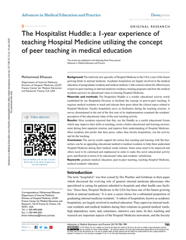 The Hospitalist Huddle: a 1-Year Experience of Teaching Hospital Medicine Utilizing the Concept of Peer Teaching in Medical Education