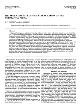 Metabolic Effects of Unilateral Lesion of the Substantia Nigra’