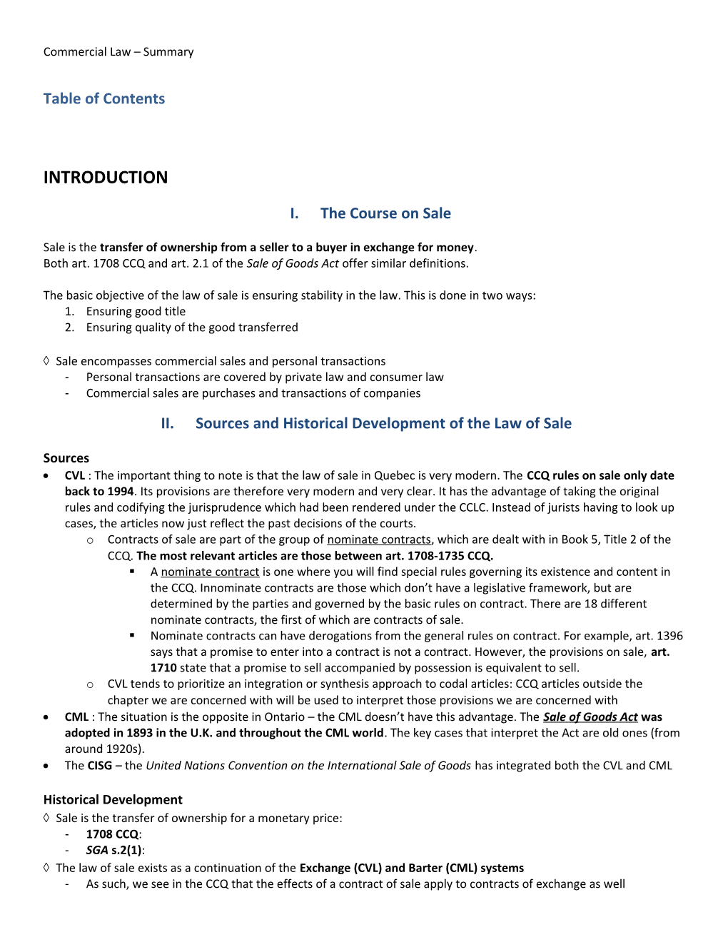 II. Sources and Historical Development of the Law of Sale 5