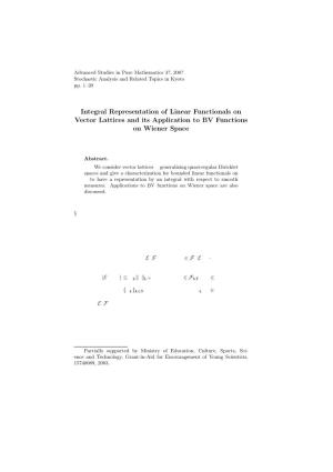 Integral Representation of Linear Functionals on Vector Lattices and Its Application to BV Functions on Wiener Space
