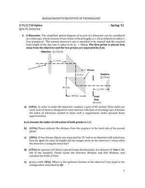 Optics, Solutions to Exam 1, 2012