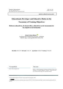 Educational, Developer and Educative Duties in the Taxonomy of Training Objectives