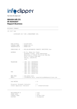 MAHAN AIR CO. IR 552543027 Rapport Business