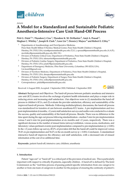 A Model for a Standardized and Sustainable Pediatric Anesthesia-Intensive Care Unit Hand-Oﬀ Process