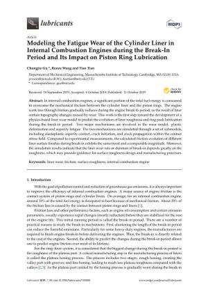 Modeling the Fatigue Wear of the Cylinder Liner in Internal Combustion Engines During the Break-In Period and Its Impact on Piston Ring Lubrication