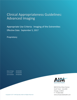 Clinical Appropriateness Guidelines: Advanced Imaging