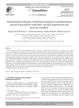 Exploring the Challenges of Habitation Design for Extended Human Presence Beyond Low-Earth Orbit: Are New Requirements and Processes Needed? Douglas K.R
