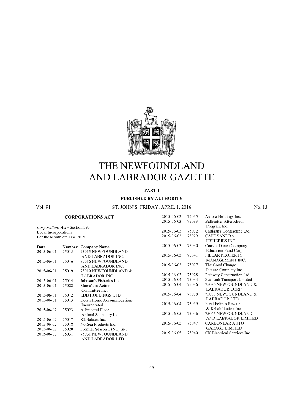 The Newfoundland and Labrador Gazette