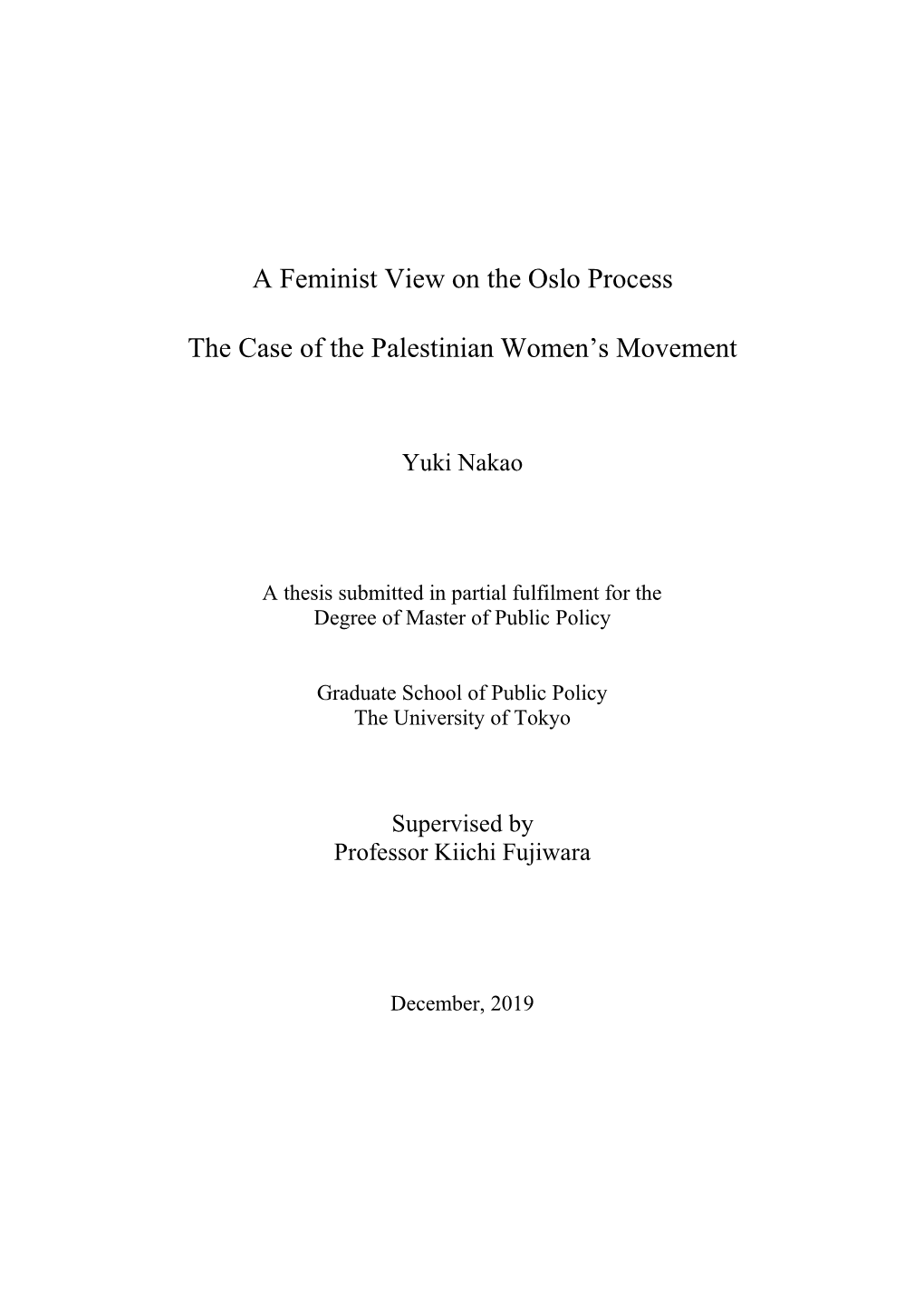 A Feminist View on the Oslo Process the Case of the Palestinian