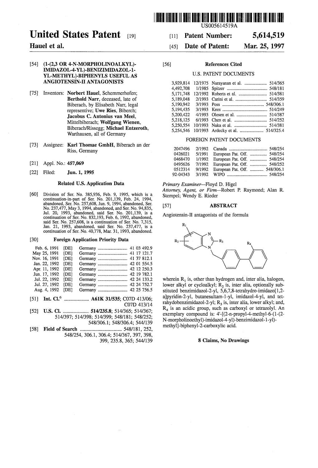 United States Patent (19) 11) Patent Number: 5,614,519 Hauel Et Al