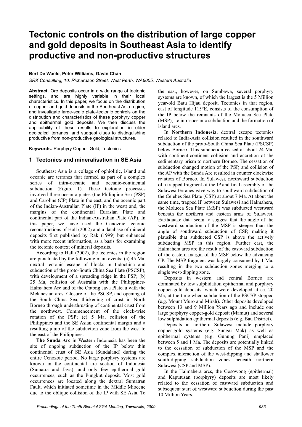 Tectonic Controls on the Distribution of Large Copper and Gold Deposits in Southeast Asia to Identify Productive and Non-Productive Structures