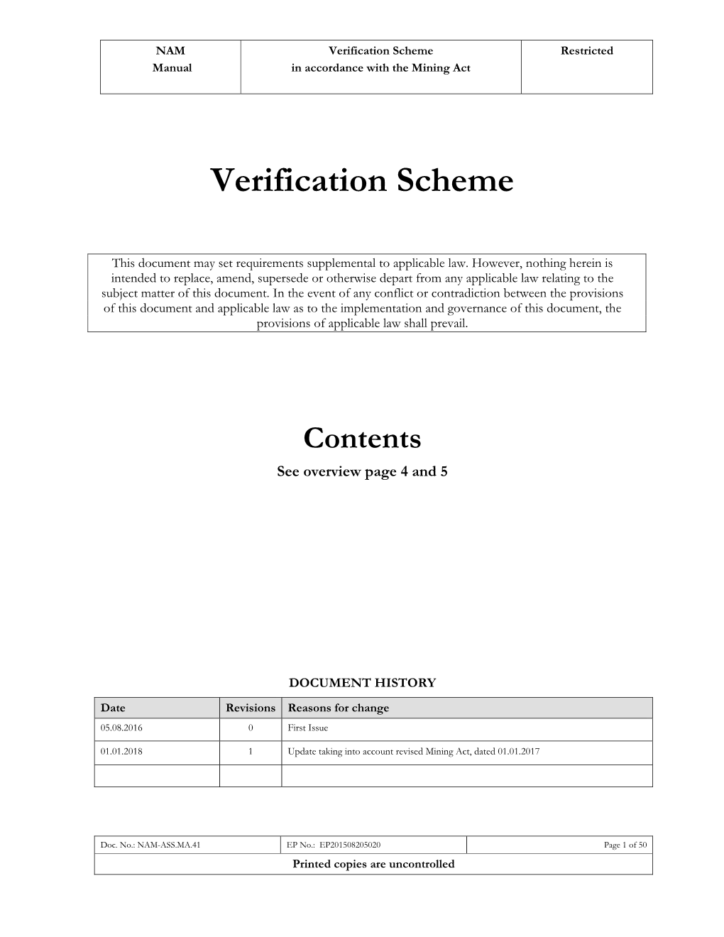 Verification Scheme Restricted Manual in Accordance with the Mining Act