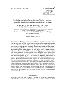 Serological Indication for Persistence of Bovine Respiratory Syncytial Virus in Cattle and Attempts to Detect the Virus