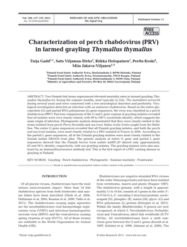 Characterization of Perch Rhabdovirus (PRV) in Farmed Grayling Thymallus Thymallus