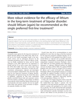 More Robust Evidence for the Efficacy of Lithium in the Long-Term Treatment