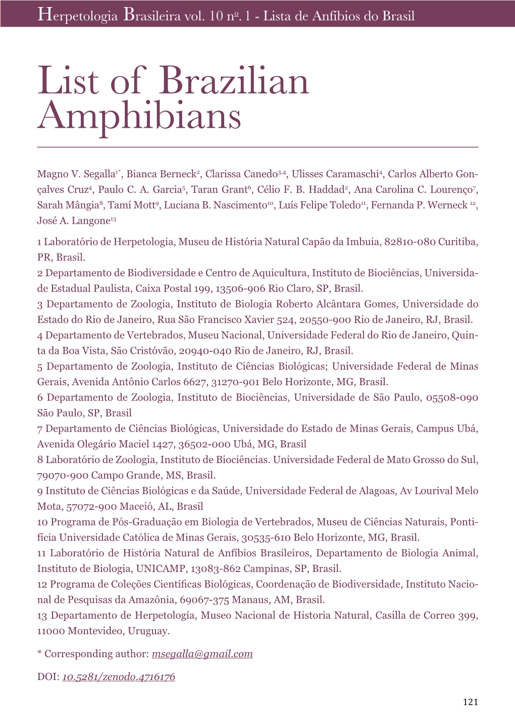 List of Brazilian Amphibians