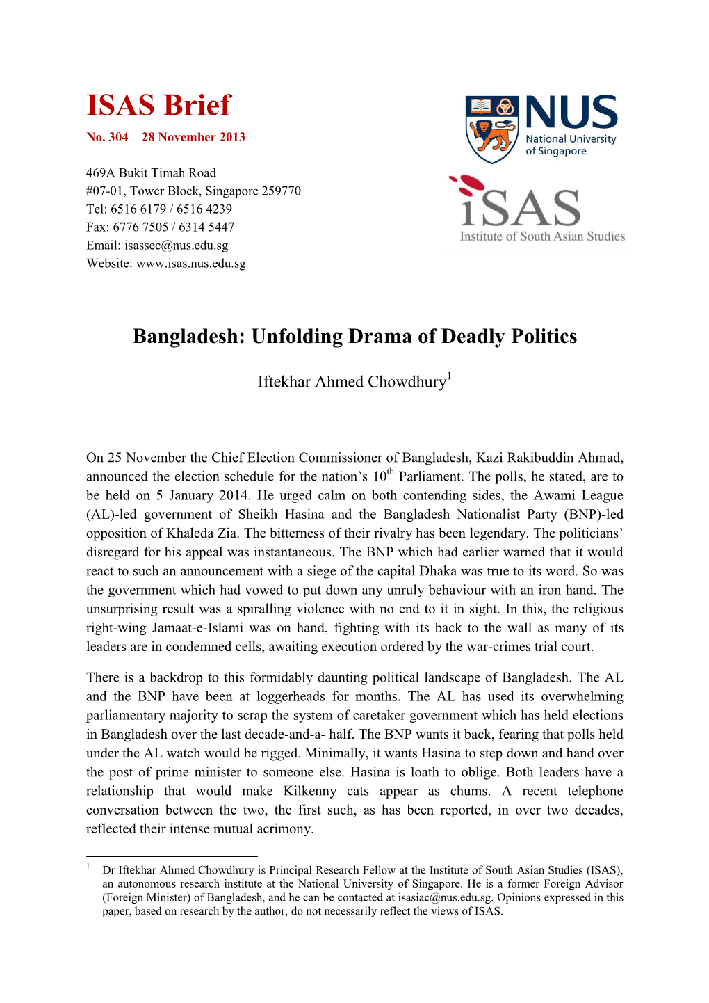Bangladesh: Unfolding Drama of Deadly Politics