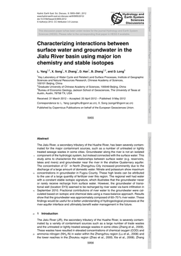 Characterizing Interactions Between Surface Water and Groundwater Injialu the River Basin Using Majorchemistry Ion and Stable Isotopes L