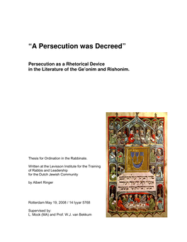 “A Persecution Was Decreed”