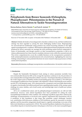 Polyphenols from Brown Seaweeds (Ochrophyta, Phaeophyceae): Phlorotannins in the Pursuit of Natural Alternatives to Tackle Neurodegeneration