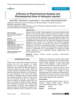 A Review on Phytochemical Analysis and Ethnobotanical Uses of Haloxylon Stocksii