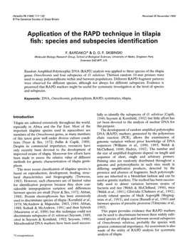 Application of the RAPD Technique in Tilapia Fish: Species and Subspecies Identification