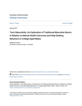 Toxic Masculinity: an Exploration of Traditional Masculine Norms in Relation to Mental Health Outcomes and Help-Seeking Behaviors in College-Aged Males