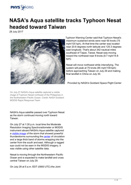 NASA's Aqua Satellite Tracks Typhoon Nesat Headed Toward Taiwan 28 July 2017