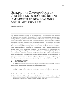 Recent Amendment to New Zealand's Social Security Law