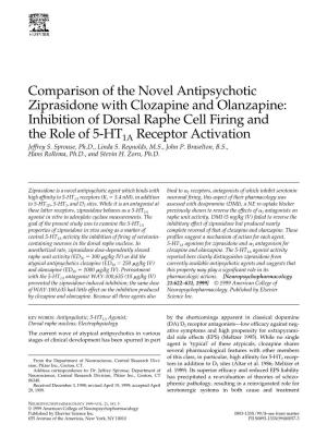 Comparison of the Novel Antipsychotic Ziprasidone with Clozapine and Olanzapine: Inhibition of Dorsal Raphe Cell Firing And